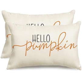 RABUSOFA Fall Decor Throw Pillow Covers Set of 2,Autumn Decorative Cushion Covers,Orange Hello Pumpkin Decorative Pillowcases,Farmhouse Haoliday Decorations for Sofa Couch White 12x20 Inch/30x50 cm
