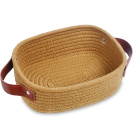 ABenkle Small Storage Basket, Mini Basket, Cute Tiny Cotton Rope Woven Basket, Shelf Basket, Boho Decorative Toy Dog Cat Basket for Nursery, Living Room, Spa, Empty Gift Basket - XS, Brown