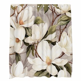 OTRANTO White Magnolia Flower Shower Curtain Spring Floral Branch Botanical Retro Leaves Bath Curtain Rustic Plant Theme Bathroom Decor Set Machine Washable Waterproof Fabric 72 x 72 Include Hooks