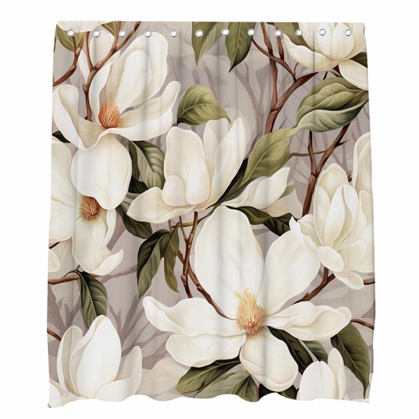 OTRANTO White Magnolia Flower Shower Curtain Spring Floral Branch Botanical