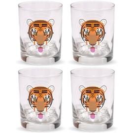 Charley Harper Cool Carnivore Double Old-Fashioned DOF Set of 4 Glasses
