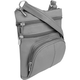 Roma Leathers Genuine X-Large Crossbody Purse, Multi-Pocket, Adjustable Strap, XL, Gray