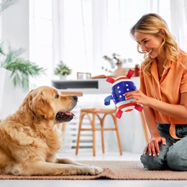 ShuRung 4th July Theme Football Dog Toy with Straps Pet Interactive Play Balls for Tug of War USA Independence Day Pattern Football for Small Medium Large Dog M