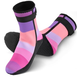 YOTAN Children's Neoprene Socks, 3 mm Warm Neoprene Socks, Non-Slip Swimming Socks, Diving Socks with Velcro Fastening, Beach Socks for Water Sports, Surfing, Beach Volleyball, pink, 23 - 26