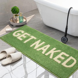 Long Bathroom Rugs Runner 18" x 47" Sage Green Get Naked Bath Mat Soft Absorbent Microfiber Bath Rugs Non-Slip Shaggy Carpet Washable Bath Mats for Bathroom Floor Tub Shower Winter Home Decor
