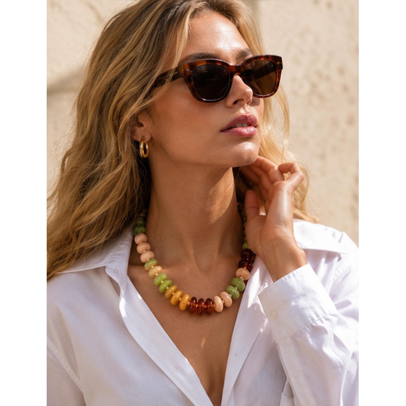 zocare Chunky Resin Statement Necklace for Women,Colorful Beaded Necklace