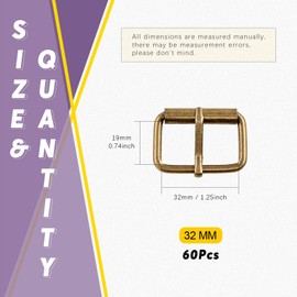 Swpeet 60Pcs Heavy Duty 5/4 Inch - 32mm Bronze Multi-Purpose Metal Roller Buckles Metal Rings for Belts Hardware Bags Ring Hand DIY Accessories Keychains Belts and Dog Leash (Bronze, 5/4 Inch)