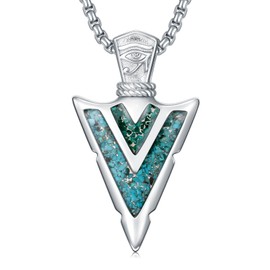 Suiknsn Arrowhead Necklace for Men Women 925 Sterling Silver Turquoise Malachite Eye of Horus Arrow Pendant Amulet Norse Jewelry Gift Native American Necklace for Men