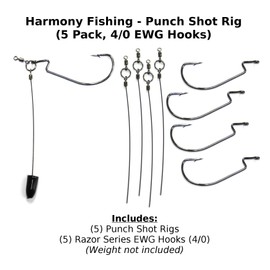 Punch Shot Rig Kit (5 Pack, 4/0 EWG Hooks) [Interchangeable Hook Leadered Punchshot Rig] (5 Pack) - Tokyo Style Punch Shot Rig/Jig for Bass Fishing
