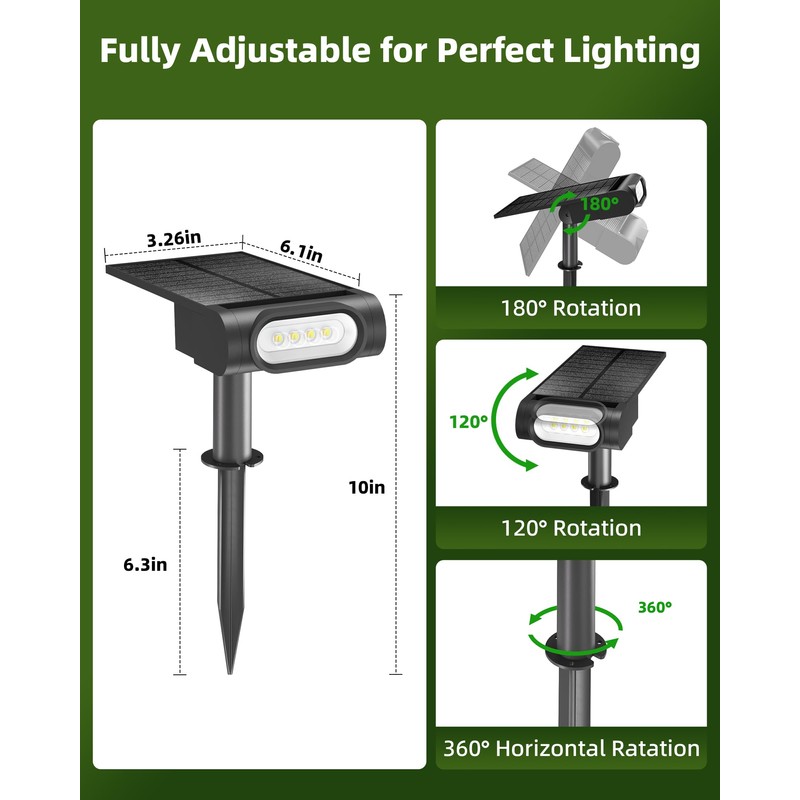 EZVALO Solar Spot Lights Outdoor Waterproof IP67, 3 Lighting Modes
