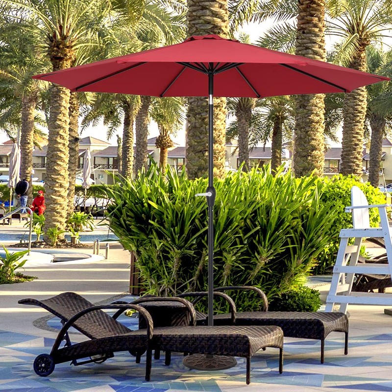 Deezon 9FT Central Umbrella Waterproof Folding Sunshade Wine Red