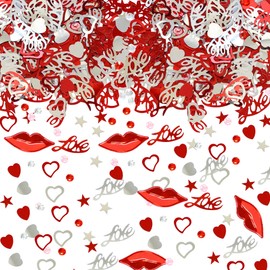 Gyufise 1000Pcs Love Heart LipstickDIY Confetti Happy Valentine's Day Table Confetti Silver Peach Heart Confetti for Holiday Valentine Wedding Anniversary Party Sprinkles Confetti Decorations