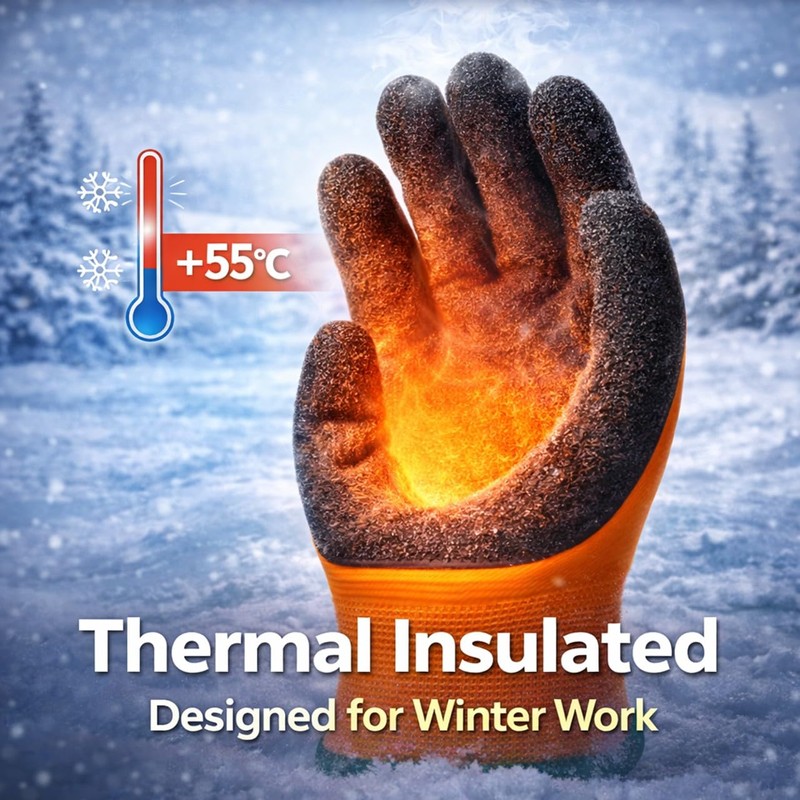 Supreme TTF Waterproof Thermal Work Gloves, Double Latex Coated, Orange-Black,
