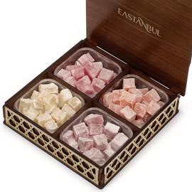 Eastanbul Turkish Delight, 35.3oz, Turkish Delights Candy, Assorted Lokum in Souvenir Wooden Gift, International Candy, Dulces de Narnia, Plain, Gluten Free, Vegan Gift