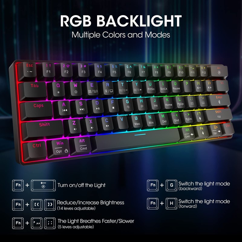 KOORUI 60% Gaming Keyboards, 61 Keys Wired Ultra-Compact Mechanical Keyboard