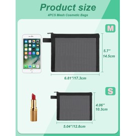 besharppin 4 Pack Mini Cosmetic Bags, Nylon Mesh Makeup Bag with Zipper for Home Office Purse Multipurpose Bag (Black)