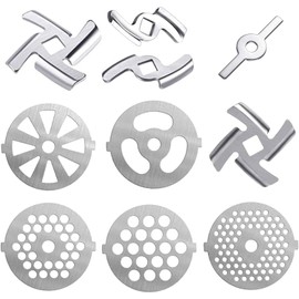 Haploon 10-Piece Stainless Steel Grinder Kit，Meat Grinder Parts Blades Size 5 Stand Mixer Blades & Plates, Premium Food-Grade Replacement Parts for Mincing, Sausage Making & Meat Processing