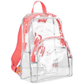 Eastsport Clear Backpack See Through Transparent Heavy Duty for Travel, Security, Airports, Hiking, Cycling, Sporting Events Orange Coral Flowers
