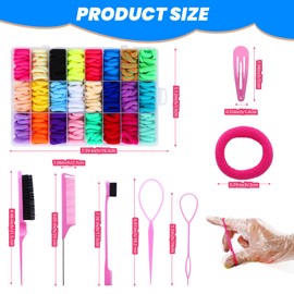 Hair Accessories Set for Girls, 400 Elastic Hair Bands, 10 Hair Clips, Styling Tools, Multicolour