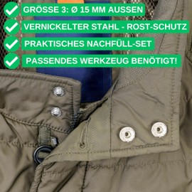 Sew-Free Press Studs, Diameter 15 mm, 20 Pairs, in Silver, Set without Tools, Fabric Clips for DIY, Press Stud with Ring Spring Closure, Repair Metal Buttons, Replacement Button Sewing Accessories,