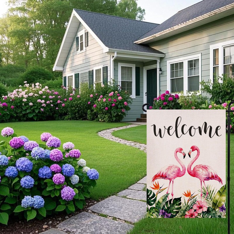 Flamingo Welcome Garden Flag 12.5x18 Inch Double Sided Outside, Spring
