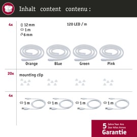 Paulmann 70558 Neon Colorflex LED Strip incl. 4x4.5 watts Light Strip Blue, Green, Orange, Pink Pliable Light Plastic LED Strip