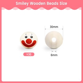 Wooden Beads with Face, Wooden Balls with Face 30 mm TAIZER 30 Pieces Smile Face Wooden Beads Wooden Balls with Face for Worry Worm Wooden Heads with Face Doll Head Beads (Joker Smiley Face)