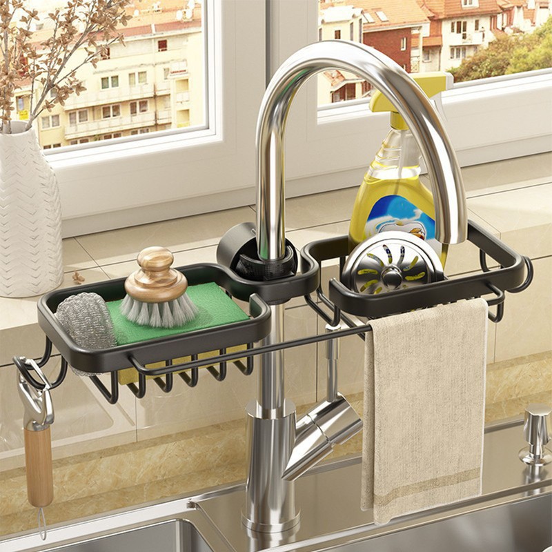 Faucet Drying Basket Aluminum Versatile Rustproof Sink Storage Holder Sponge