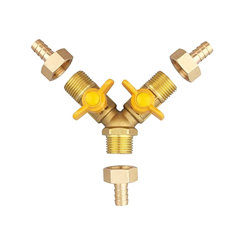 Hooshing Brass 3 Way Shut Off Valve 5/8" Hose Barb
