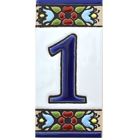 House numbers 3 inch. Handpainted house number tiles for signs, addresses and names. Address numbers for houses. House address numbers and letters. Design FLORES MINI 2,87" x 1,38" (NUMBER 1)