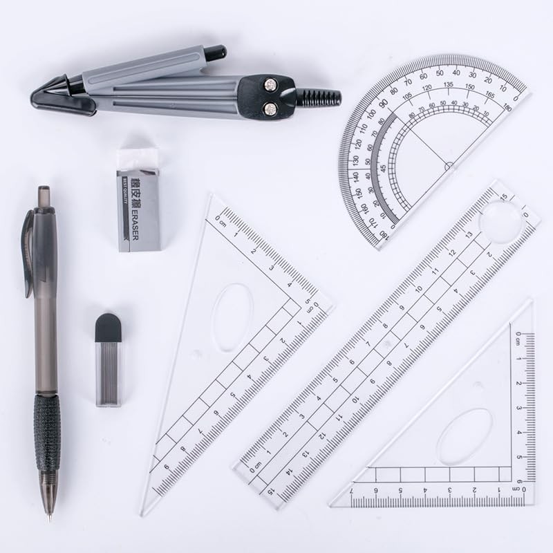 8-Piece Geometry Set Compass Geometry Kit Including Protractor Compass Pencil