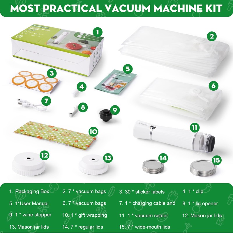 3-in-1 Compact Handheld Vacuum Sealer for Food (Bag, Mason Jar,Wine