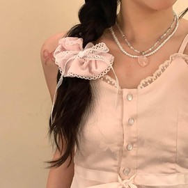 Xduargs Boho Bow Hair Scrunchies Vintage Lace Elastic Hair Rope Lace Elastic Scrunchies Big Scrunchy Lace Bands Rope Ponytail Holder Hair Accessories for Women(Pink)