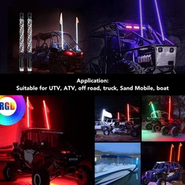 Aramox Luces de Látigo LED, 12-24V DC 20 Colores LED Asta de Bandera Antena Látigos Lámpara IP67 Protección contra Sobrecarga a Prueba de Agua Control Remoto para UTV ATV Off Road