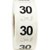 White Number 30 Stickers 0.75 Inch 19 mm Round 500