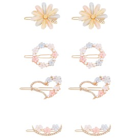HomeSoGood 8PCS Rhinestone Hair Clips,Flower Design Hair Barrettes, Metal Barrettes Hair Jewelry Set for Women Girls