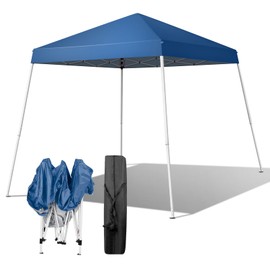 8x8 Pop Up Canopy, Outdoor Slant Leg Canopy Tent with Carry Bag, Pop Up Tents for Outside, Waterproof & UV Protection Easy Pop Up Shade Canopy for Beach, Garden, 8x8 Base & 6x6 Top (Blue)