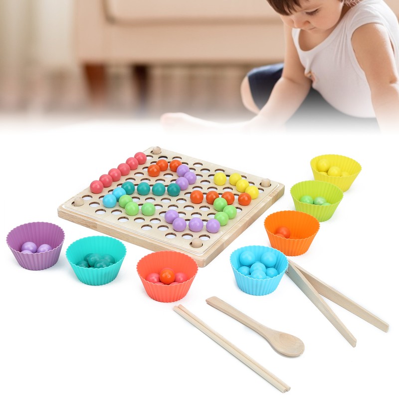 Children Wooden Clip Beads Puzzle Board Hands Brain Training Bead