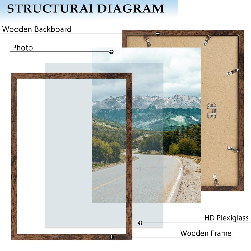 11x16 Picture Frame Deep Brown for Wall Hanging, Wood 11