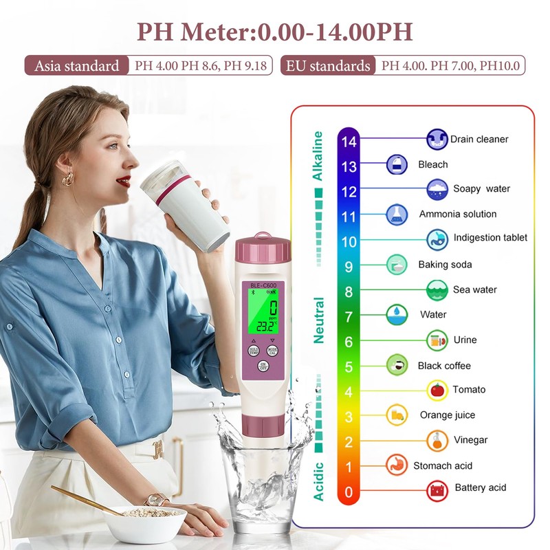 PH Meter 7-in-1 Tds Meter/Salinity Tester/pH Meter/EC Meter/Orp Meter/S.G Meter/Temp