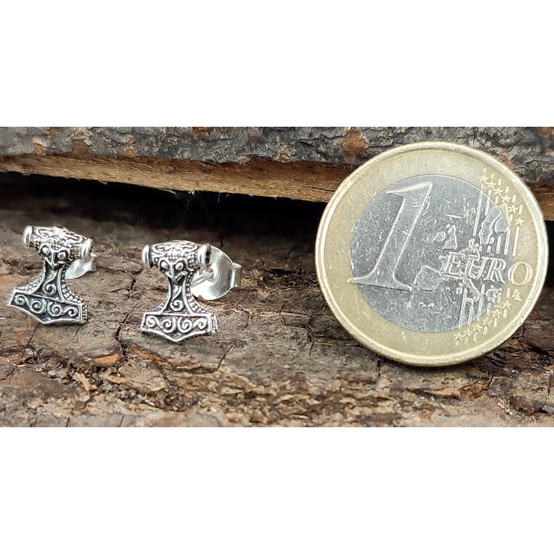 Thor's Hammer Stud Earrings 925 Sterling Silver No. 30, Sterling