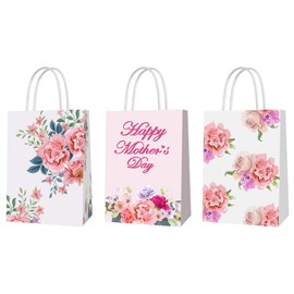 Mother's Day Gift Bags, 12 Pcs Pink Carnation Happy Mother's Day Gift Bag with Handle for the Best Mom Theme Party Decorations