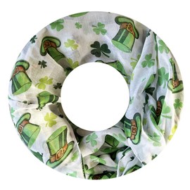 Lina & Lily St Patricks Day Irish Clover Women's Loop Scarf Tube Scarf, White Green with Hat