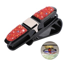 Glasses Holder for Car Visor,Fashion Bling Crystal Rhinestones Car Sun Visor Glasses with Double-Ended Ticket Clip Holder Accessories (Red)