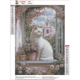 MXJSUA Fenster Weiße Katze Diamond Painting Erwachsene, 5D Diamant Painting Bilder Anfänger, DIY Runder Vollbohrer Diamanten Malerei Stickerei Kreuzstich Geschenke Home Wand Dekor 30x40cm