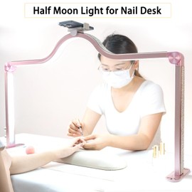 Half Moon Light for Nail Desk Lamp Nail Tech Lamp for Desk 34Inch Foldable LED Nail Table Light Manicure Light for Table Adjustable Dimmable Half Moon Light for Nail Lash Beauty Tattoos Crafts Pink