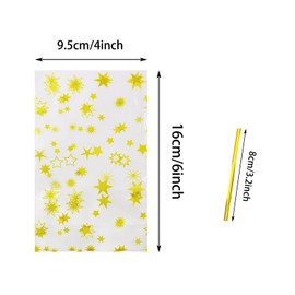 Mini Skater Gold Star Printed Cellophane Bags Clear Plastic Candy Goodie Cookie Treat Gift Storage Poly Bags with Twist Ties for Wedding Christmas Bridal Shower Birthday Party Favor Supplies, Pack of
