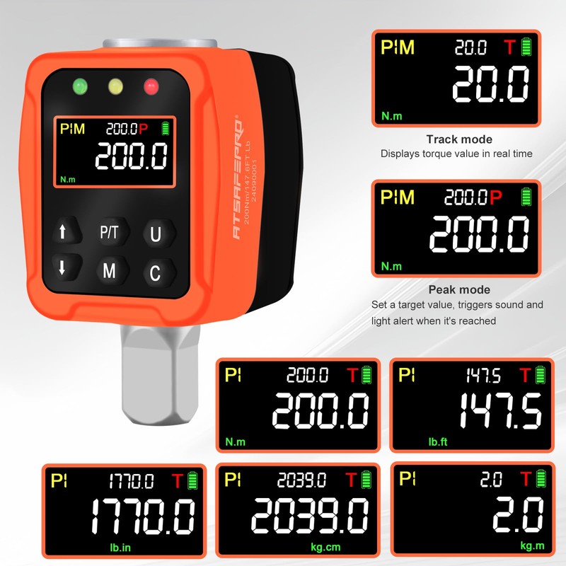 ATsafepro Digital Torque Adapter 1/2" 10-200 Nm,Digital Torque Wrench with