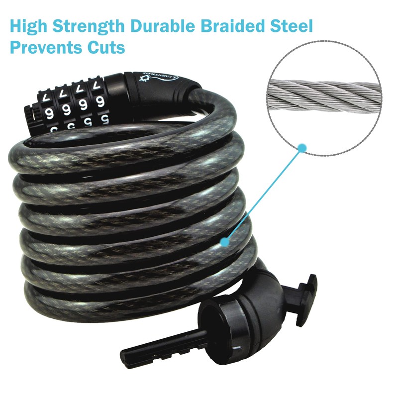 Lumintrail Combination Bike Lock Cable - 6ft Bike Locks Heavy