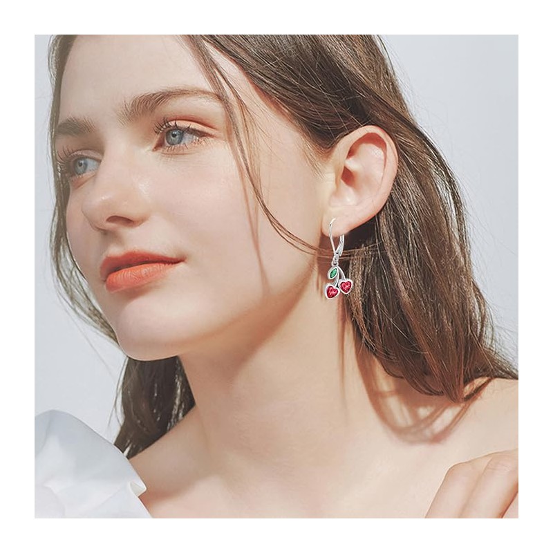 VANJAMI Cherry Earrings for Women 925 Sterling Silver Cherry Dangle